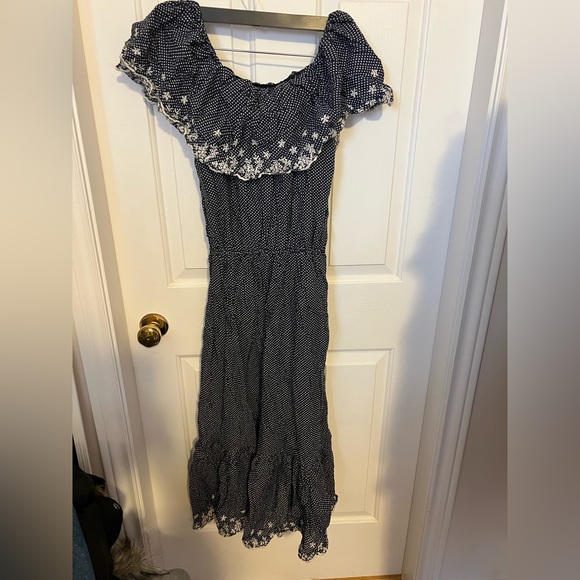 Summer off shoulder midi polka dots floral dress. - Picture 1 of 3